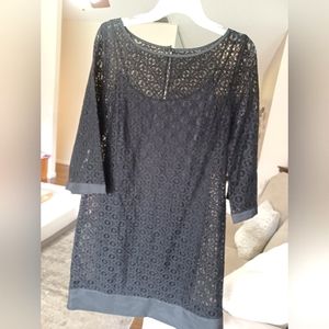 Nwt laundry dress, elegant black lightweight with satin underdress, size 10